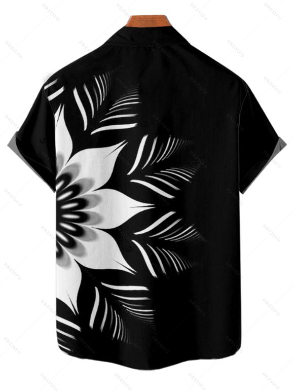 Vacation Couple Outfit Monochrome Floral Pattern Pocket A Line Long Dress and Roll Up Sleeve Button Up Shirt Matching Outfit - Noir S | US 4