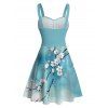 Robe de Vacances Ligne A Boutonnée Motif de Fleur et D'Arbre - Bleu clair S | US 4