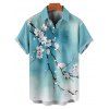 Chemise de Vacances Boutonnée Motif de Branche D'Arbre Florale à Manches Roulées pour Homme - Bleu clair 5XL