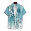 Chemise de Vacances Boutonnée Motif de Branche D'Arbre Florale à Manches Roulées pour Homme - Bleu clair XL