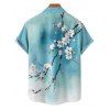 Chemise de Vacances Boutonnée Motif de Branche D'Arbre Florale à Manches Roulées pour Homme - Bleu clair 4XL