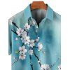 Chemise de Vacances Boutonnée Motif de Branche D'Arbre Florale à Manches Roulées pour Homme - Bleu clair 4XL