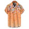 Chemise de Vacances D'Eté Fleurie Imprimée Boutonnée à Manches Roulées pour Homme - Orange Foncé 5XL