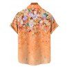 Chemise de Vacances D'Eté Fleurie Imprimée Boutonnée à Manches Roulées pour Homme - Orange Foncé 5XL