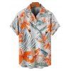 Chemise de Plage de Vacances Fleur Tropicale Imprimée Boutonnée à Manches Roulées pour Homme - Orange XL