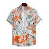 Chemise de Plage de Vacances Fleur Tropicale Imprimée Boutonnée à Manches Roulées pour Homme - Orange XL