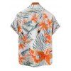 Chemise de Plage de Vacances Fleur Tropicale Imprimée Boutonnée à Manches Roulées pour Homme - Orange 4XL