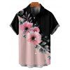 Chemise de Vacances Boutonnée Motif Fleuri en Couleur Contrastée à Manches Roulées pour Homme - Rose clair XL