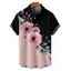 Chemise de Vacances Boutonnée Motif Fleuri en Couleur Contrastée à Manches Roulées pour Homme - Rose clair 4XL