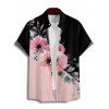 Chemise de Vacances Boutonnée Motif Fleuri en Couleur Contrastée à Manches Roulées pour Homme - Rose clair 5XL