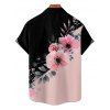 Chemise de Vacances Boutonnée Motif Fleuri en Couleur Contrastée à Manches Roulées pour Homme - Rose clair 4XL