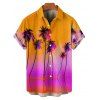 Chemise de Vacances Boutonnée Motif de Cocotier Tropicale à Manches Roulées pour Homme - Orange Foncé 5XL