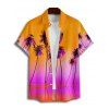 Chemise de Vacances Boutonnée Motif de Cocotier Tropicale à Manches Roulées pour Homme - Orange Foncé 4XL