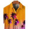 Chemise de Vacances Boutonnée Motif de Cocotier Tropicale à Manches Roulées pour Homme - Orange Foncé XL