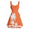 Robe de Plage Ligne A en Blocs de Couleurs Arbre de Noix de Coco Imprimé à Volants - Orange XXXXXL | US 20