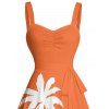 Robe de Plage Ligne A en Blocs de Couleurs Arbre de Noix de Coco Imprimé à Volants - Orange XXXXXL | US 20