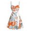 Robe de Plage Ligne A Fleurie Feuille Tropicale Imprimée Ceinturée Au Poitrine - Orange S | US 4