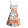 Robe de Plage Ligne A Fleurie Feuille Tropicale Imprimée Ceinturée Au Poitrine - Orange S | US 4