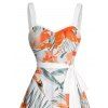 Robe de Plage Ligne A Fleurie Feuille Tropicale Imprimée Ceinturée Au Poitrine - Orange S | US 4