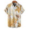 Chemise de Vacances Hawaïen Fleurie Feuille Tropicale Imprimée Boutonnée à Manches Roulées pour Homme - café lumière XL