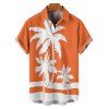 Chemise de Plage Arbre Tropical Imprimé Boutonnée en Blocs de Couleurs Manches Roulées pour Homme - Orange 5XL