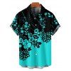 Chemise de Plage Motif de Floral en Couleur Contrastée Boutonnée Manches Roulées pour Homme - Noir 5XL