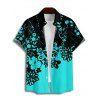 Chemise de Plage Motif de Floral en Couleur Contrastée Boutonnée Manches Roulées pour Homme - Noir 5XL