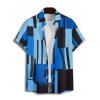 Chemise de Vacances Géométrique Imprimée en Blocs de Couleurs Boutonnée à Manches Roulées pour Homme - Bleu S