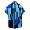 Chemise de Vacances Géométrique Imprimée en Blocs de Couleurs Boutonnée à Manches Roulées pour Homme - Bleu S