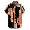 Chemise de Vacances Géométrique Imprimée en Blocs de Couleurs Boutonnée à Manches Roulées pour Homme - café L