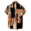 Chemise de Vacances Géométrique Imprimée en Blocs de Couleurs Boutonnée à Manches Roulées pour Homme - café 4XL