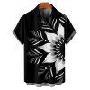 Chemise Vintage Motif de Fleur Monochrome Boutonnée à Manches Roulées pour Hommes - Noir XL