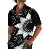 Chemise Vintage Motif de Fleur Monochrome Boutonnée à Manches Roulées pour Hommes - Noir 4XL