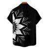 Chemise Vintage Motif de Fleur Monochrome Boutonnée à Manches Roulées pour Hommes - Noir 4XL