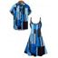 Vacation Couple Outfit Colorblock Geometric Print Spaghetti Strap A Line Dress and Roll Up Sleeve Button Up Shirt Matching Outfit - Bleu S | US 4