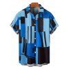 Vacation Couple Outfit Colorblock Geometric Print Spaghetti Strap A Line Dress and Roll Up Sleeve Button Up Shirt Matching Outfit - Bleu S | US 4