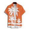 Vacation Couple Outfit Tropical Coconut Tree Print Colorblock Ruched Bust Belt A Line Dress and Roll Up Sleeve Button Up Shirt Matching Outfit - Orange S | US 4