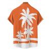 Vacation Couple Outfit Tropical Coconut Tree Print Colorblock Ruched Bust Belt A Line Dress and Roll Up Sleeve Button Up Shirt Matching Outfit - Orange S | US 4