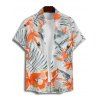 Vacation Couple Outfit Tropical Leaf Floral Print Ruched Bust Belt A Line Dress and Roll Up Sleeve Button Up Shirt Matching Outfit - Orange S | US 4