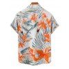 Vacation Couple Outfit Tropical Leaf Floral Print Ruched Bust Belt A Line Dress and Roll Up Sleeve Button Up Shirt Matching Outfit - Orange S | US 4