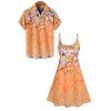 Vacation Couple Outfit Floral Pattern Spaghetti Strap A Line Tank Dress and Roll Up Sleeve Shirt Hawaii Matching Outfit - Orange Foncé S | US 4