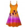 Vacation Couple Outfit Tropical Coconut Tree Pattern Ombre Spaghetti Strap A Line Tank Dress and Roll Up Sleeve Shirt Matching Outfit - Orange Foncé S | US 4