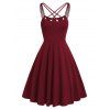 Robe Ajustée et Evasée Col à Bretelle à Œillets Croisés - Rouge Vineux 3XL