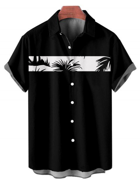 Palm Tree Print Vacation Shirt Short Sleeve Button Up Shirt