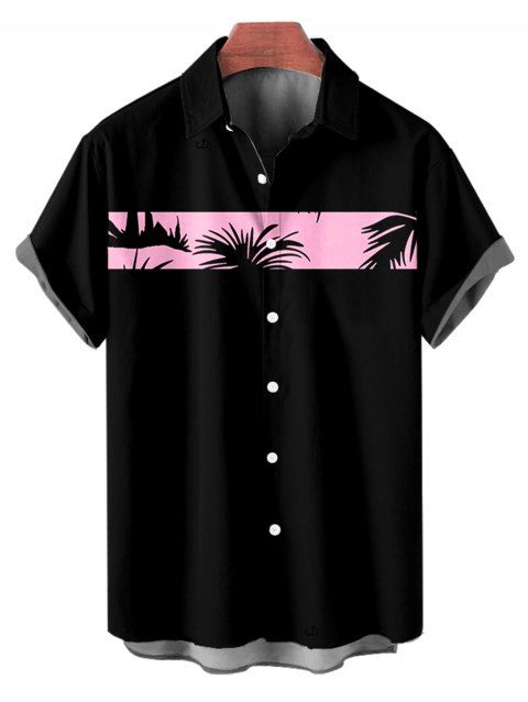 Palm Tree Print Vacation Shirt Short Sleeve Button Up Shirt