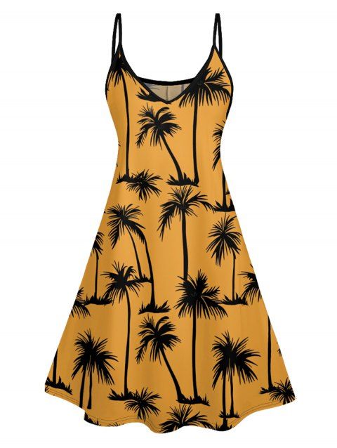 Mini Robe Hawaïen Ligne A Palmier Imprimé à Bretelle Fine