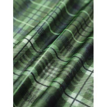 Plaid Print Ruched Bust Empire Waist Vintage Faux Twinset Dress Short Sleeve A Line Casual 2 in 1 Dress