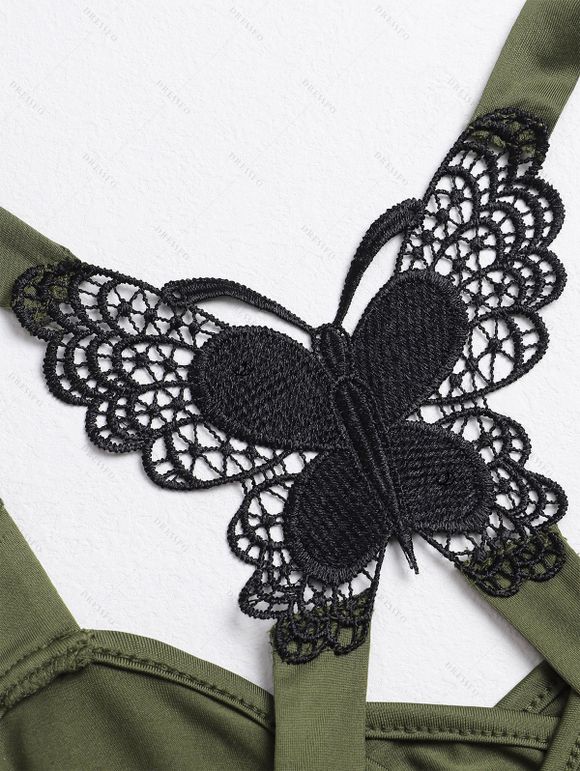 Robe Ligne A Décontractée à Bretelle Croisée Papillon en Couleur Unie à Taille Haute - Vert profond M | US 6
