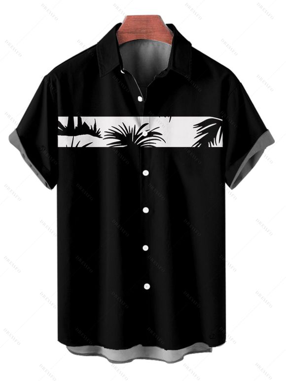 Vacation Style Palm Tree Printed Strapless Dress with Mens Short Sleeve Shirt and Mens Beach Pants Three Piece Set - Blanc S | US 4