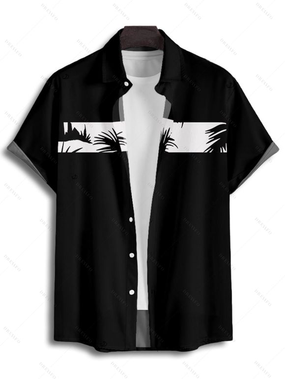 Vacation Style Palm Tree Printed Strapless Dress with Mens Short Sleeve Shirt and Mens Beach Pants Three Piece Set - Blanc S | US 4